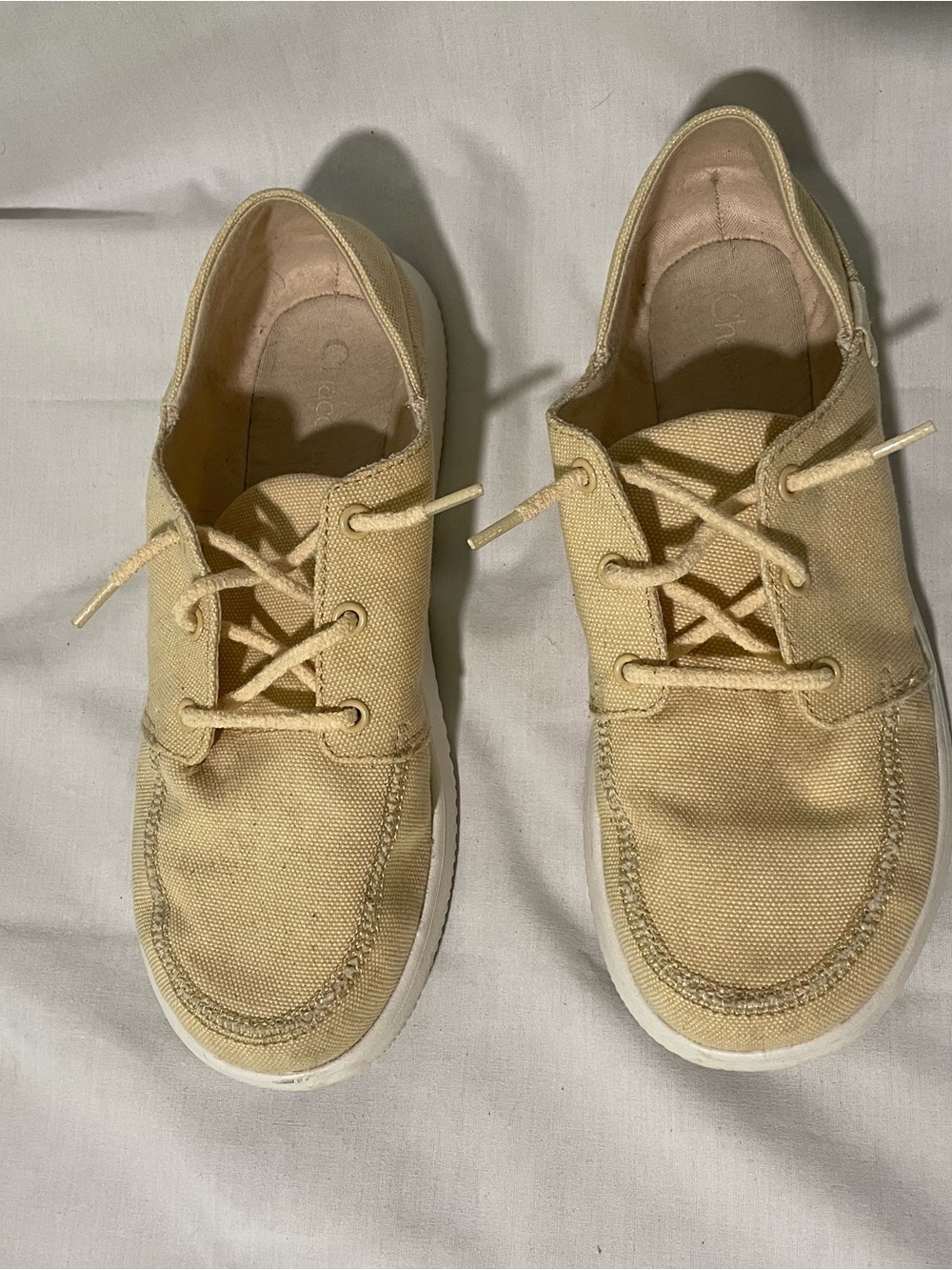 Chaco Women’s Chillos Light Yellow Canvas Lace-Up Boat Shoes Size 7 EUR 38